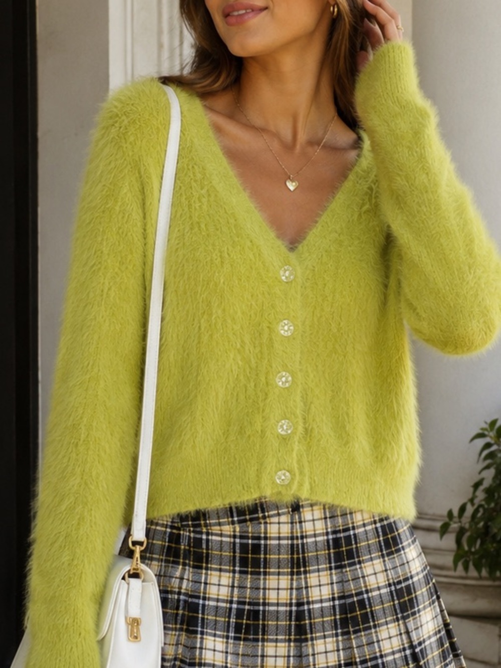 Levi's- Lime Fuzzy V-Neck Cardigan Size Small